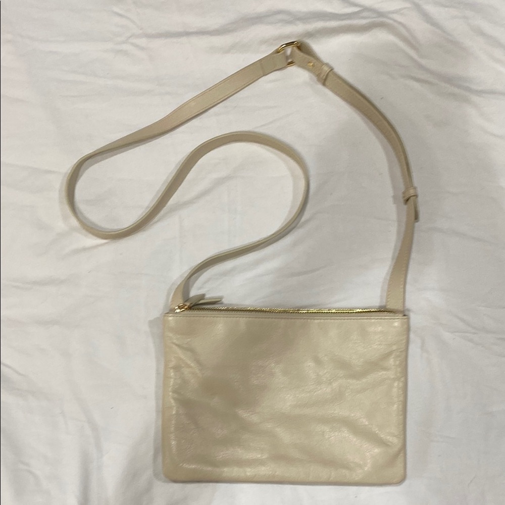 Saks Fifth Avenue Cream Crossbody Bag with Gold Accents